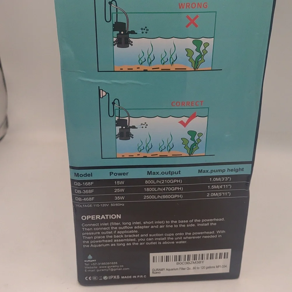 Guramy Internal Filter Pump DB-468F Aquarium Fresh & Salt Water Compatible